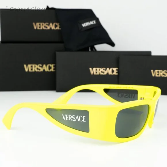 Versace VE4482 544987 BRAND NEW Sunglasses Yellow Fluo Grey Rectangular Unisex Versace | Accessories | Versace Ve4482 544987 Brand New  main image 4